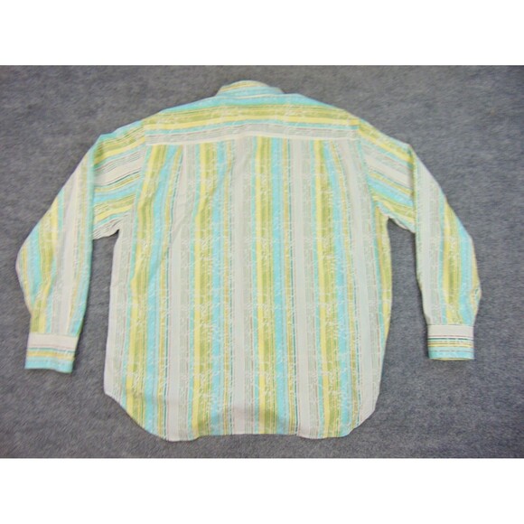 Tommy Bahama Shirt Mens XL Green Blue Stripe Cotton Silk - Picture 3 of 7